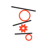 A graphic of circles and cogs stacked on top of one another with black dividing lines.