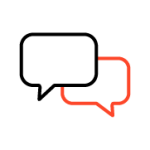 A graphic of two speech bubbles. One is black and the other is red and they are overlapping with each other.